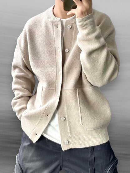 Men's Lightweight Knit Cardigan Sweater Bomber Collar