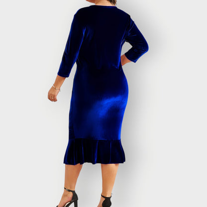 Women's Velvet Ruffle Midi Dress