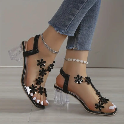 Women's Rhinestone Block Heel Sandals