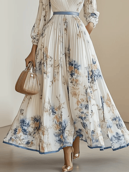 Aurelisse | Women’s Floral Pleated Maxi Dress with Long Sleeves