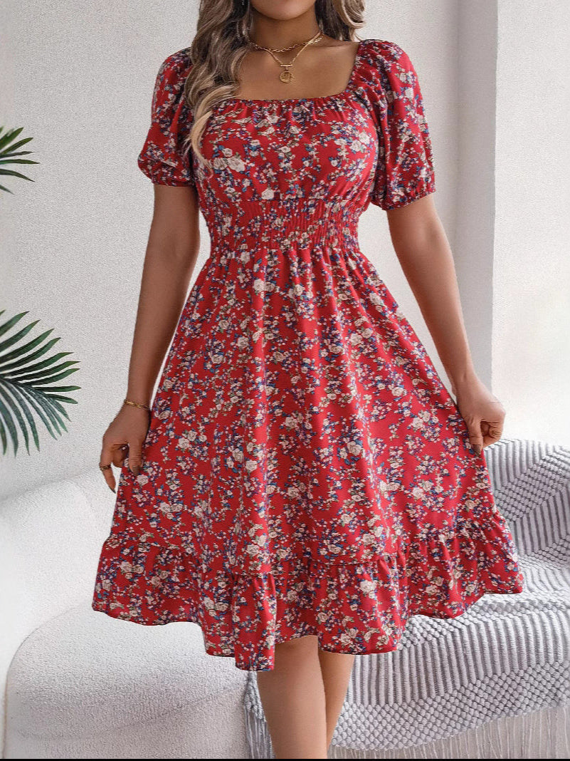 Women's Floral Ruffle High Waist Dress