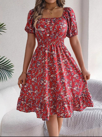 Women's Floral Ruffle High Waist Dress