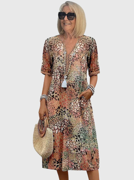 Joanna | Womens Printed V Neck Midi Dress