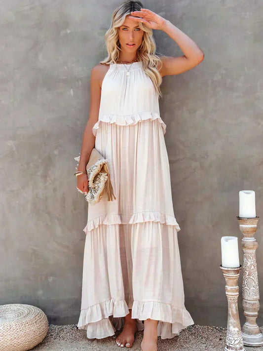 Women's Maxi Dress Layered Tier Design - Fashinoza