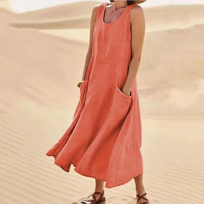 Women's Sleeveless Midi Dress With Pockets