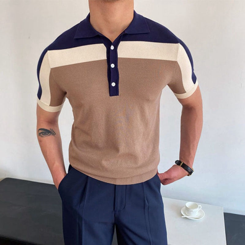 Men's Short Sleeve Polo Color Block Shirt - 
Fashinoza