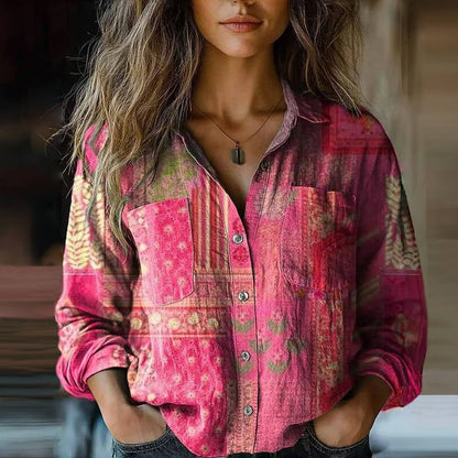 Women's Long Sleeve Vintage Print Blouse