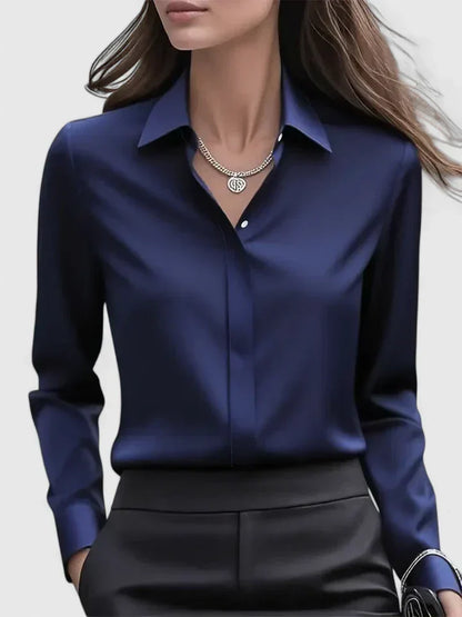 Reese Women's Button Down Shirt Cotton Concealed Placket White - Fashinoza