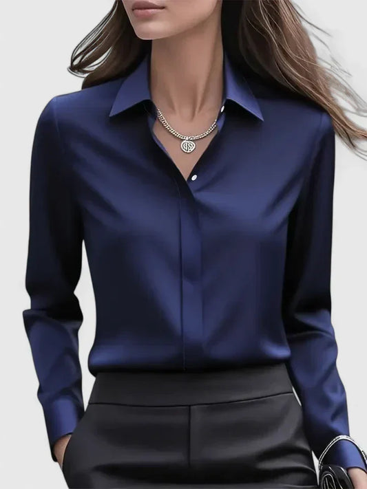 Reese Women's Button Down Shirt Cotton Concealed Placket White - Fashinoza