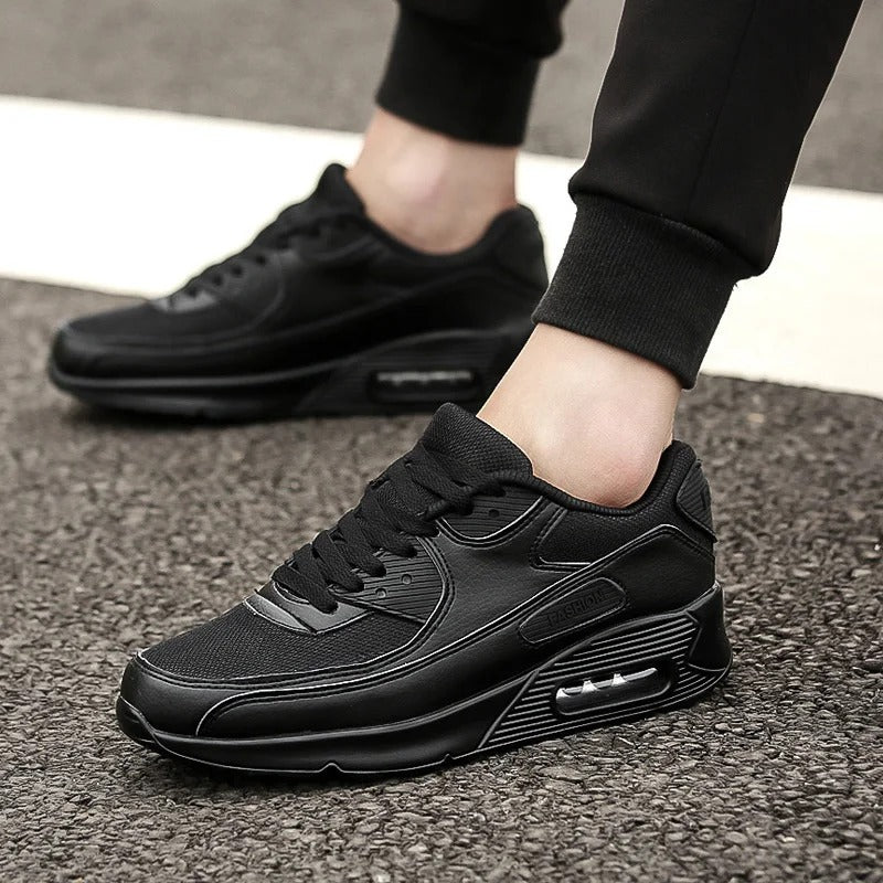 Men's Leather Sneakers High Sole White - Fashinoza