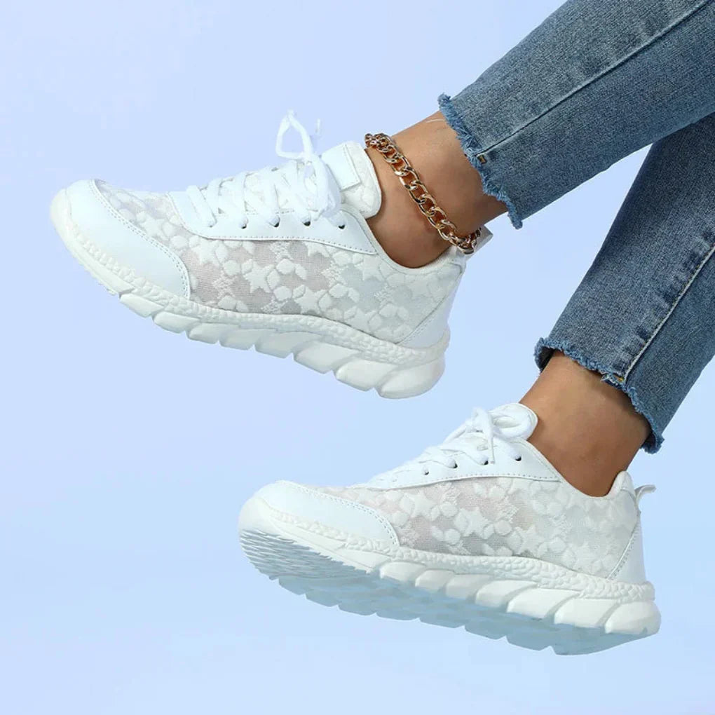 Women's Lace Up Sneakers Breathable Mesh Star Pattern