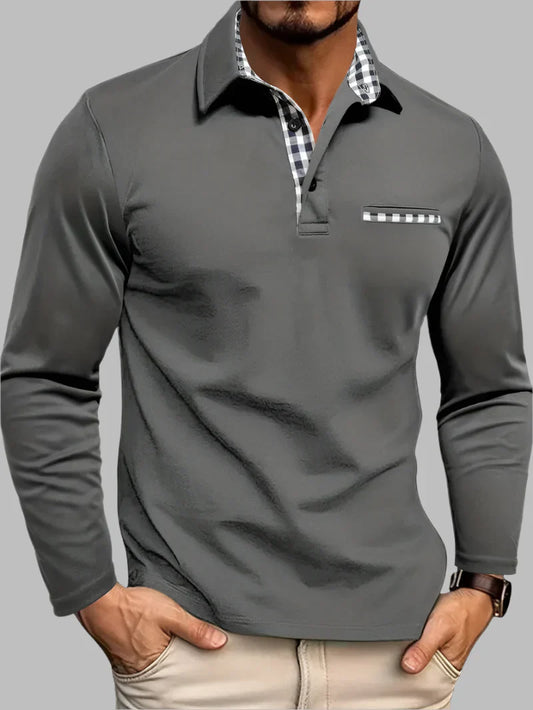 Men's Long-Sleeve Polo Shirt Cotton Classic - Fashinoza