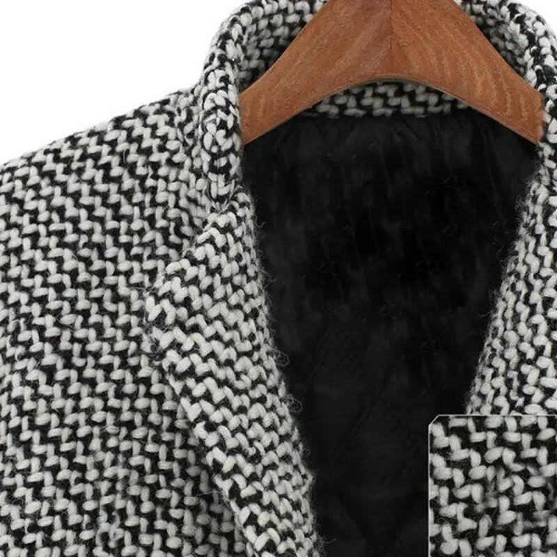Women's Houndstooth Winter Coat Wool Button Closure
