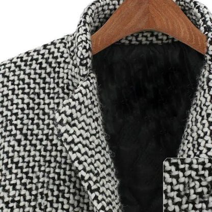 Women's Houndstooth Winter Coat Wool Button Closure