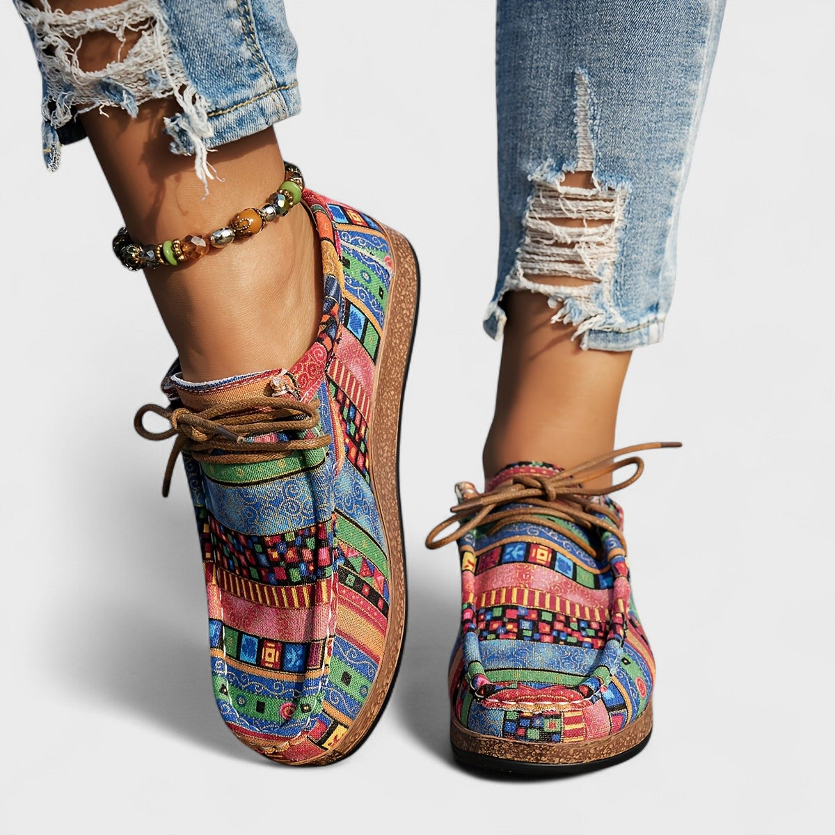 Patchwork Orthopedic Lace-Up Casual Shoes
