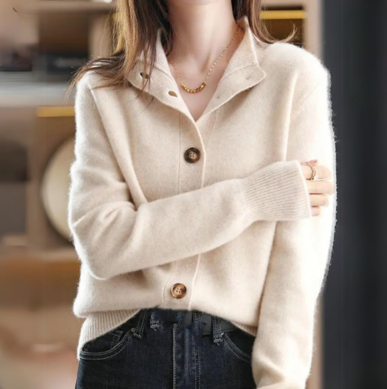Women's Straight Cardigan Ribbed Trim