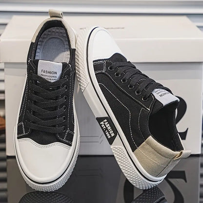 Men's Low- Sneakers Rubber Toe Lace-Up Black
