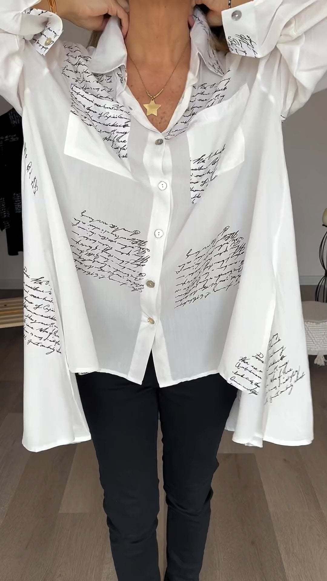 Women's Button-Up Shirt Handwritten Design