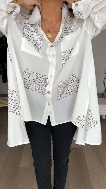 Women's Button-Up Shirt Handwritten Design