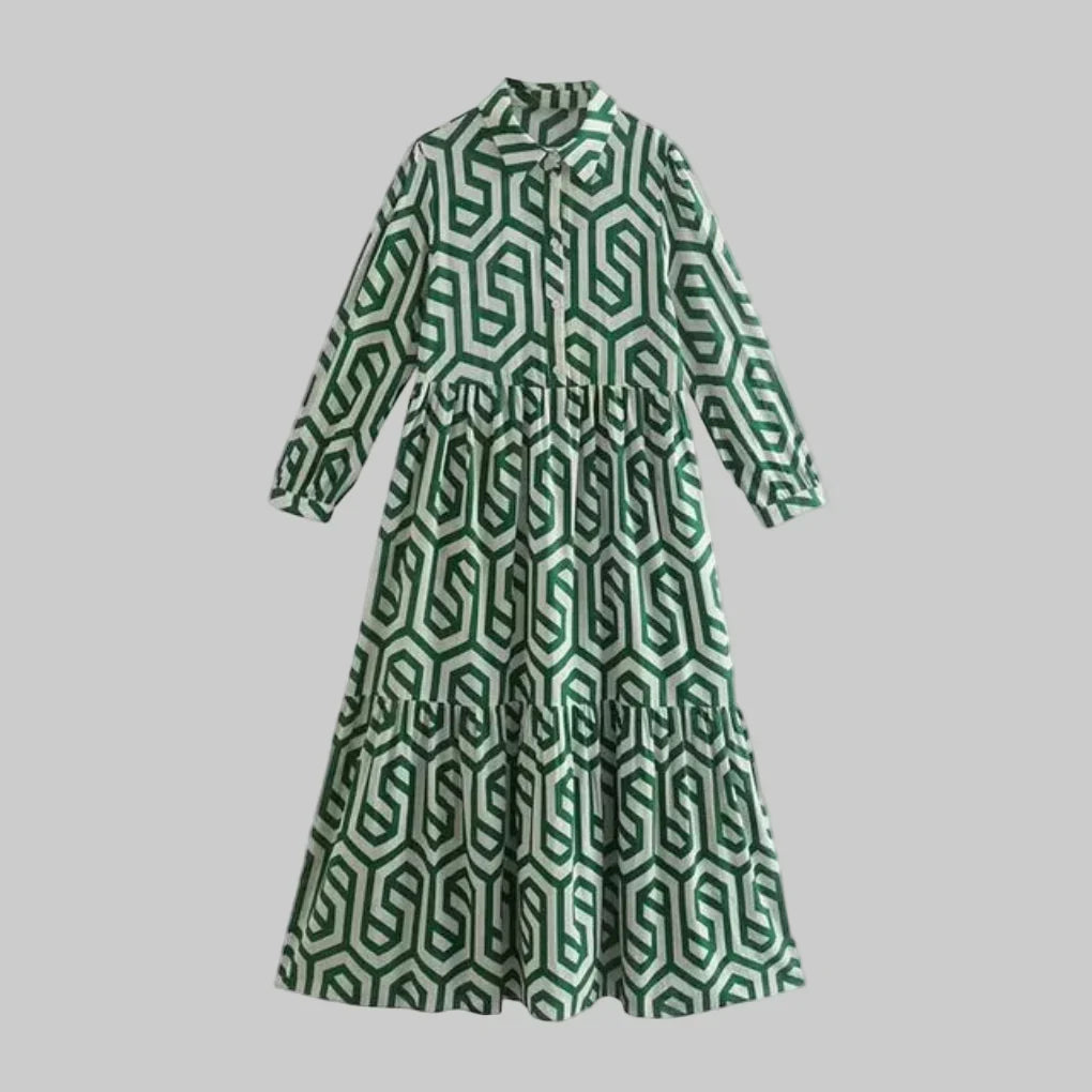 Women's Geometric Long Sleeve Dress - Fashinoza