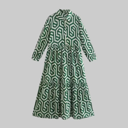 Women's Geometric Long Sleeve Dress - Fashinoza