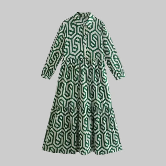 Women's Geometric Long Sleeve Dress - Fashinoza