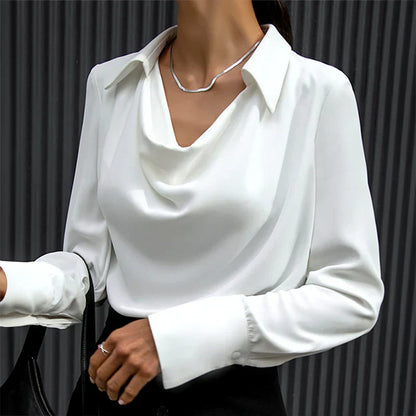 Women’s Drape Neck Long Sleeve Satin Blouse