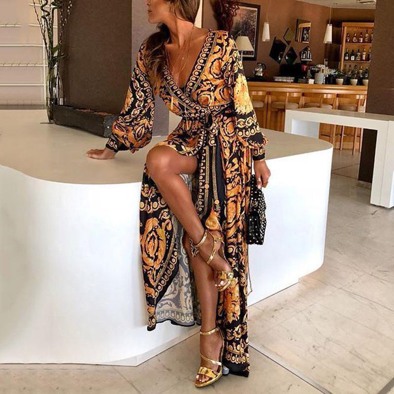 Women's Long Sleeve Maxi Wrap Dress - Fashinoza