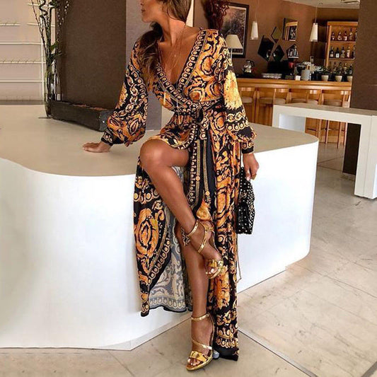 Women's Long Sleeve Maxi Wrap Dress - Fashinoza