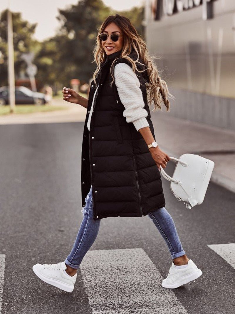 Women's Sleeveless Zip Coat Knee Length - 
Fashinoza