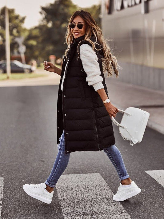 Women's Sleeveless Zip Coat Knee Length - 
Fashinoza