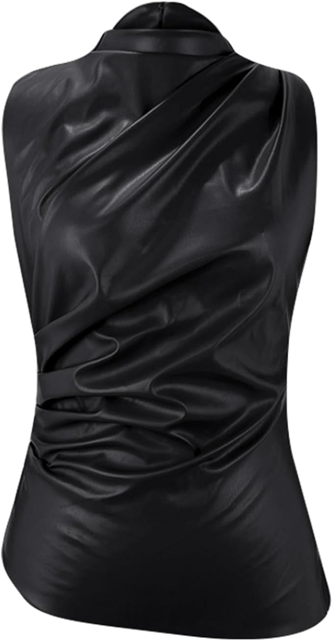 Women's Sleeveless Stand Collar Gathered Side Detail
