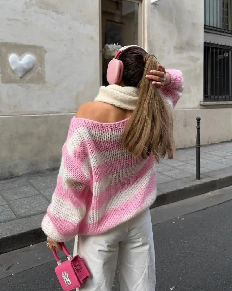 Women's Asymmetrical Long Sleeve Sweater Textured