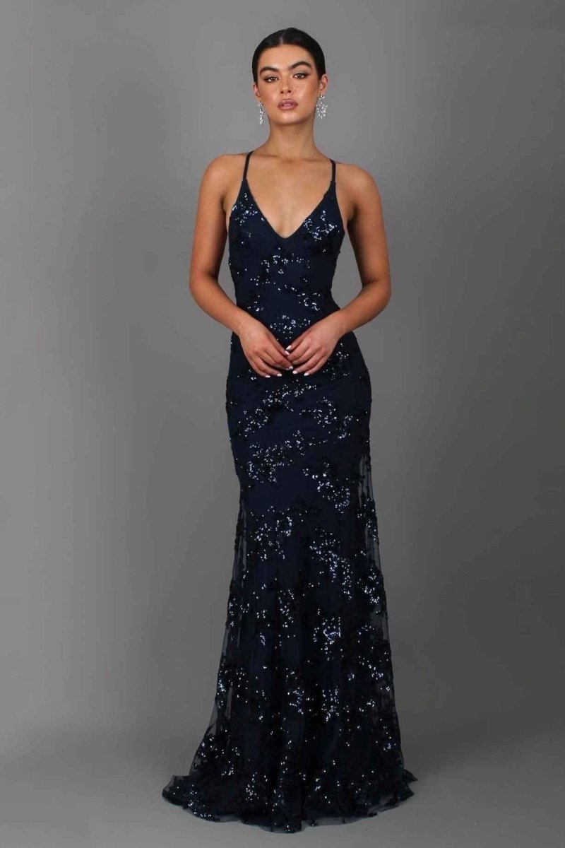 Women's V-Neck Spaghetti Strap Maxi Dress - 
Fashinoza