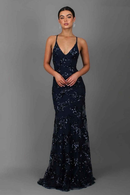 Women's V-Neck Spaghetti Strap Maxi Dress - 
Fashinoza