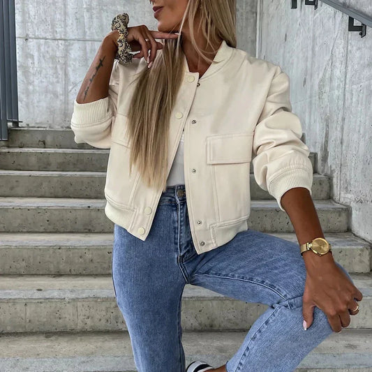 Women's Bomber Jacket Button Front Cotton - 
Fashinoza