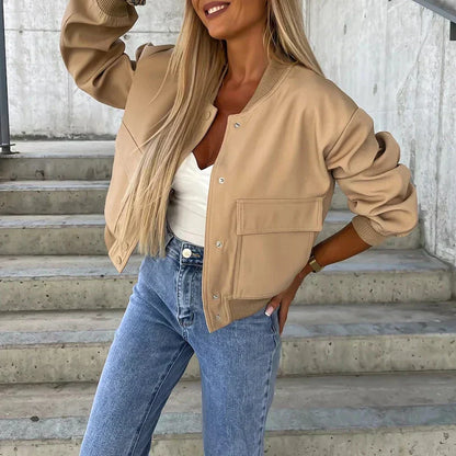 Women's Bomber Jacket Button Front Cotton