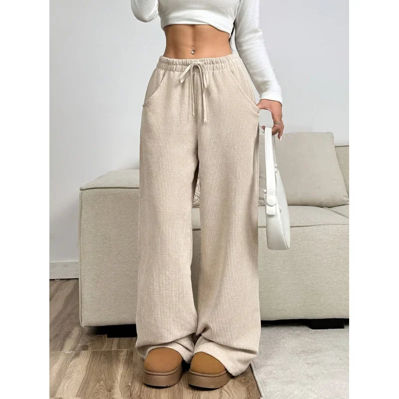 Women's High Waist Corduroy Wide Leg Trousers - 
Fashinoza
