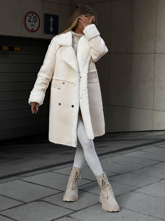 Women's Double Breasted Coat Notched Collar - 
Fashinoza