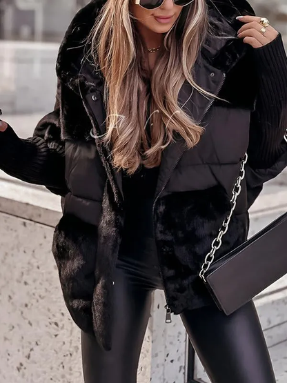 Women's Quilted Fleece Jacket With Hood