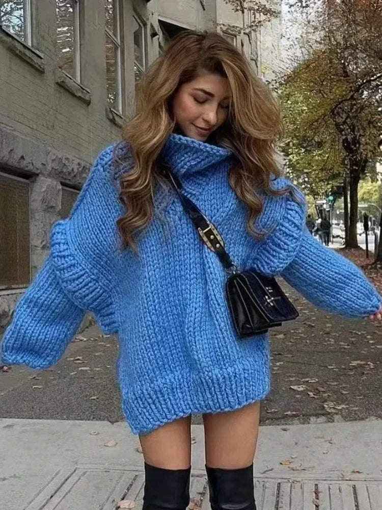 Women's Turtleneck Sweater Chunky Knit Long Sleeves - 
Fashinoza