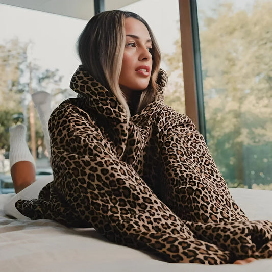 Women's Leopard Print Hooded Sweatshirt - 
Fashinoza