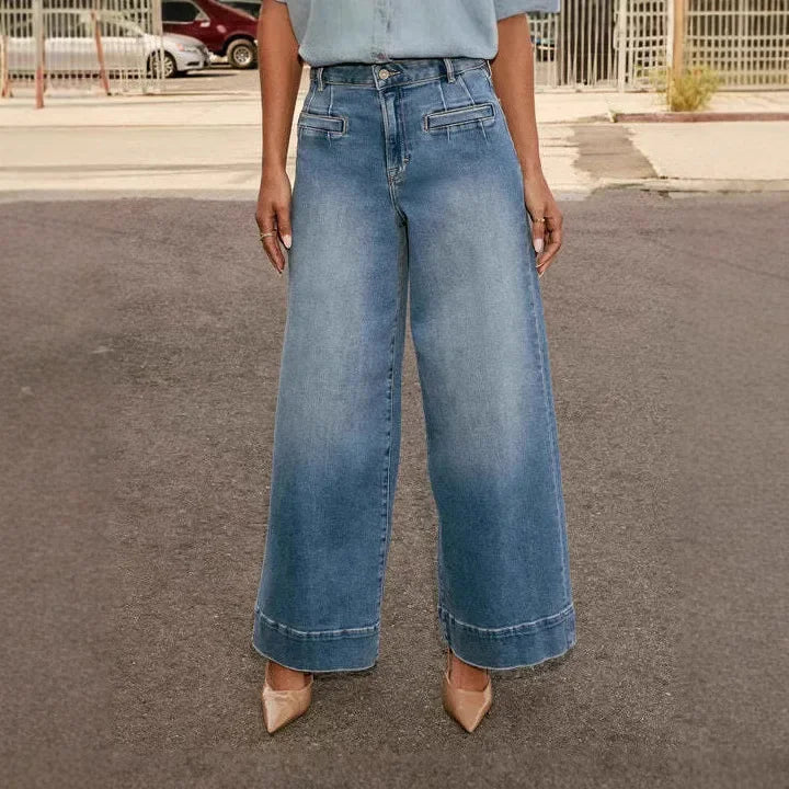 Women's Wide Leg Pants High Waisted Button Closure - 
Fashinoza