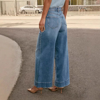 Women's Wide Leg Pants High Waisted Button Closure