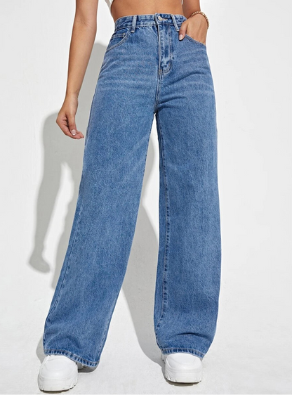 Women's High-Waisted Wide Leg Pants Button Closure