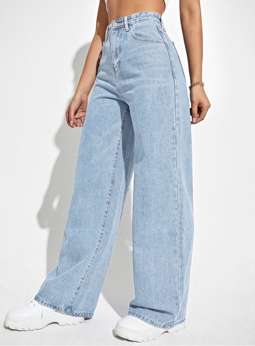 Women's High-Waisted Wide Leg Pants Button Closure