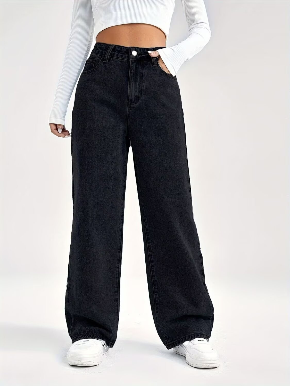 Women's High-Waisted Wide Leg Pants Button Closure - 
Fashinoza