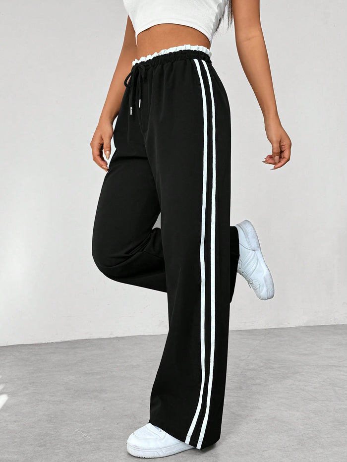 Women's Elastic Waist Pants Side Striped - 
Fashinoza