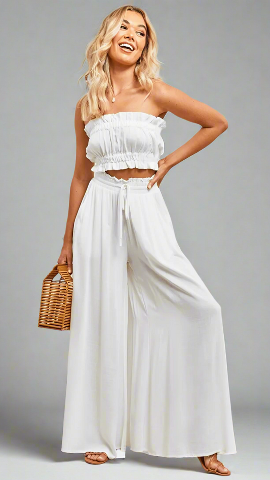 Women's Wide Leg Pants Elastic Waist - 
Fashinoza