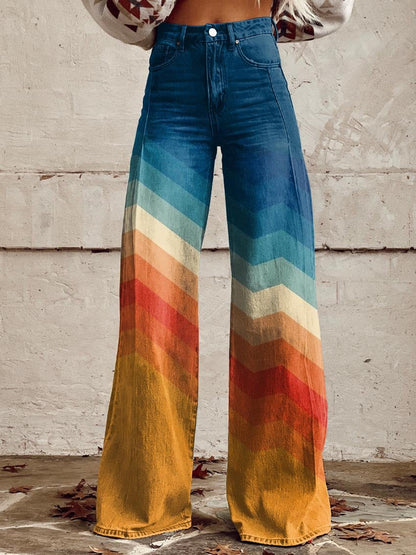 Women's Wide Leg Pants Rainbow Gradient - 
Fashinoza